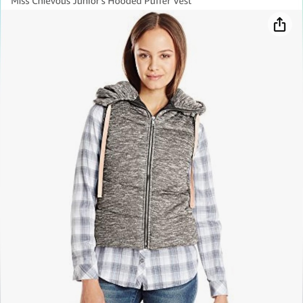 Wet Seal Insulated Vest Jacket Women's Size MediumHeathered Gray Sleeveless Hood